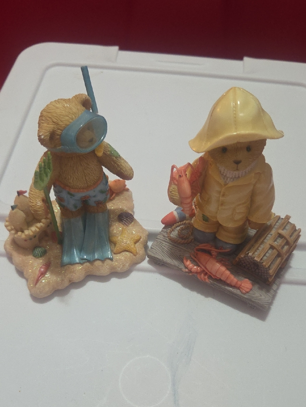 Cherished Teddies Yellow Fisherman & Blue Snorkel Beach Bear Figurine Set